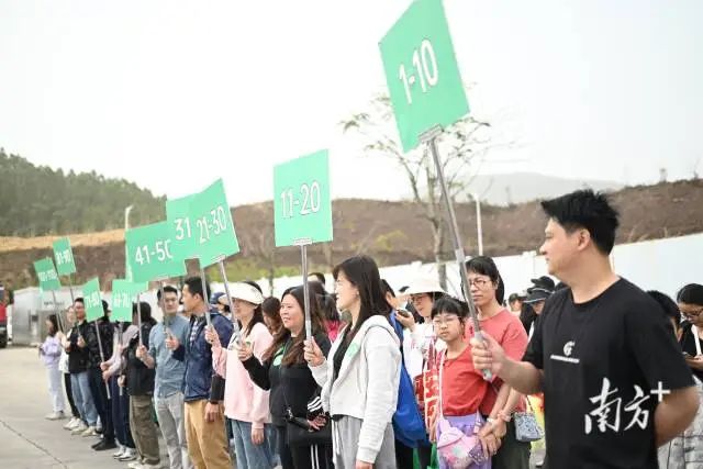 亲子团蓄势待发,排队上山种树。 图片